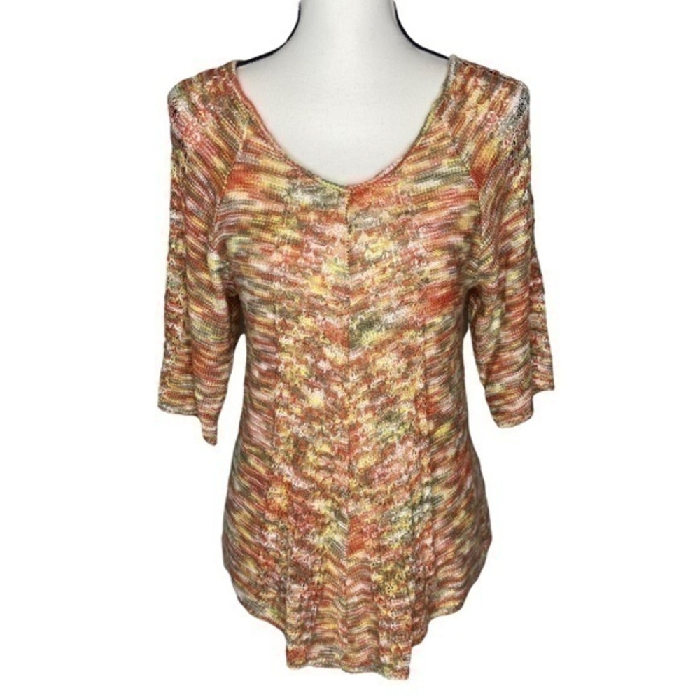 Fashion Avenue Sweater Top Multi Color‎ Marble Sheer Thin Knit Top Size M